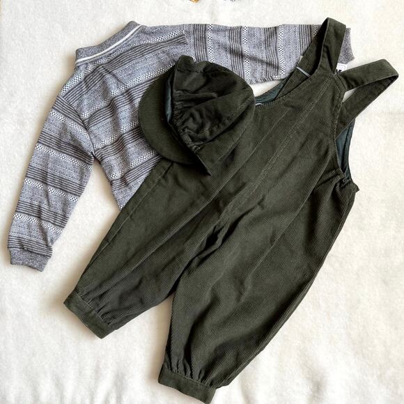 Vintage 90s MGM Kid's Fashion 3-Piece Overalls Set Boys 24M Corduroy Soccer Bear - Picture 3 of 10